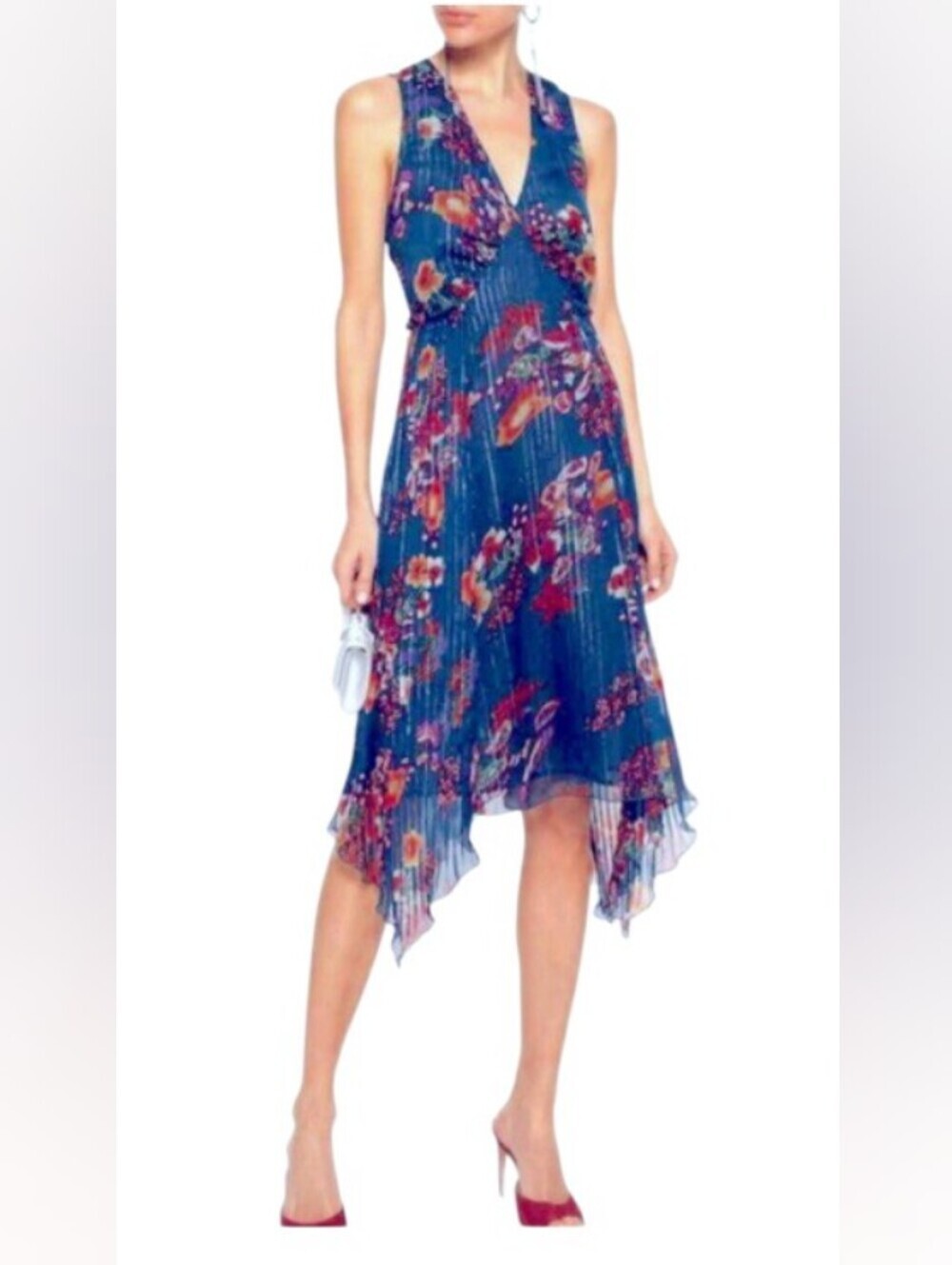 Walter Baker NWT Midi Handkerchief Hem Teal Floral Lined Size 6